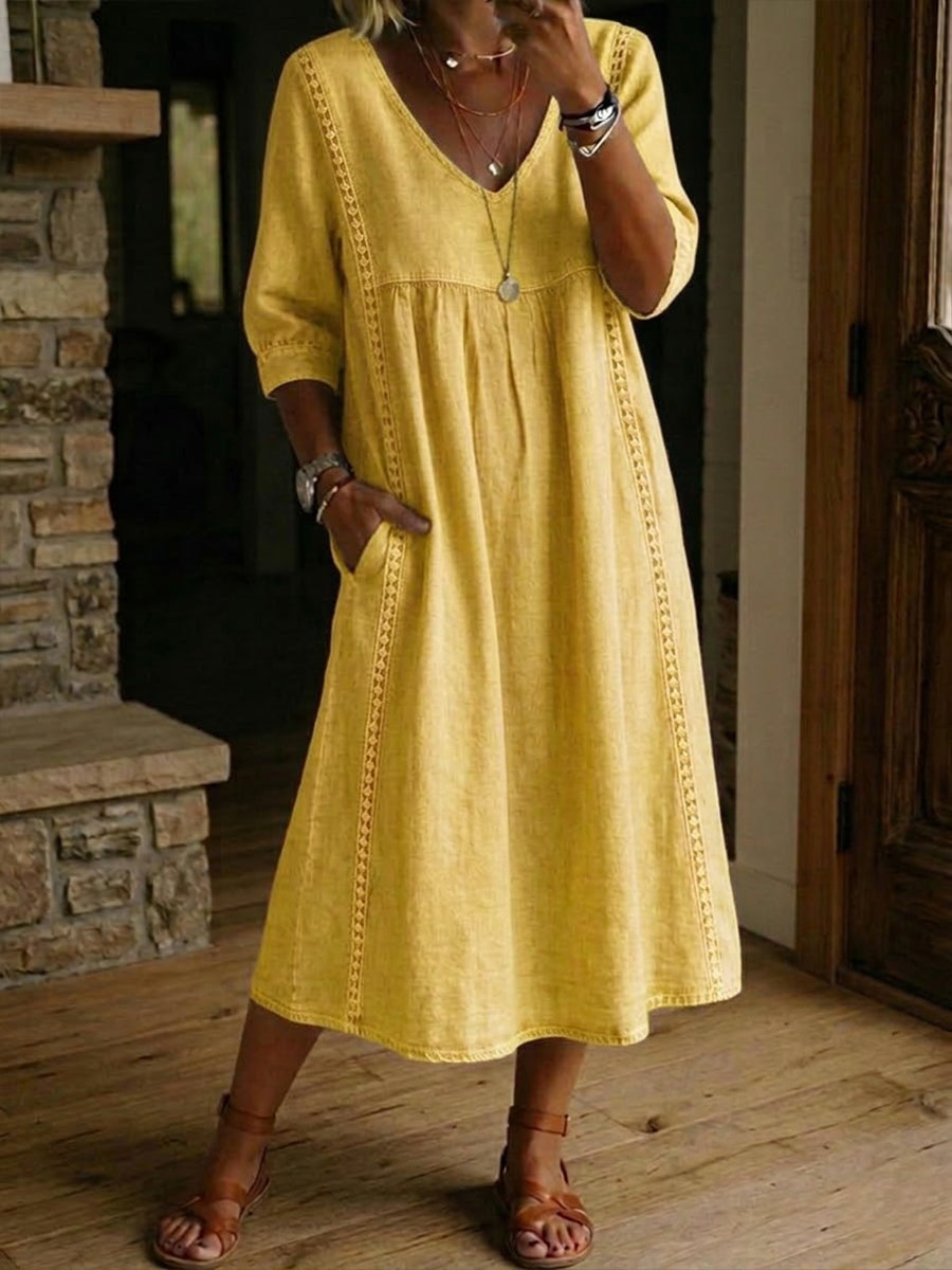 Jaxine - Women's Casual Cotton Linen Lace Patchwork Summer Dress