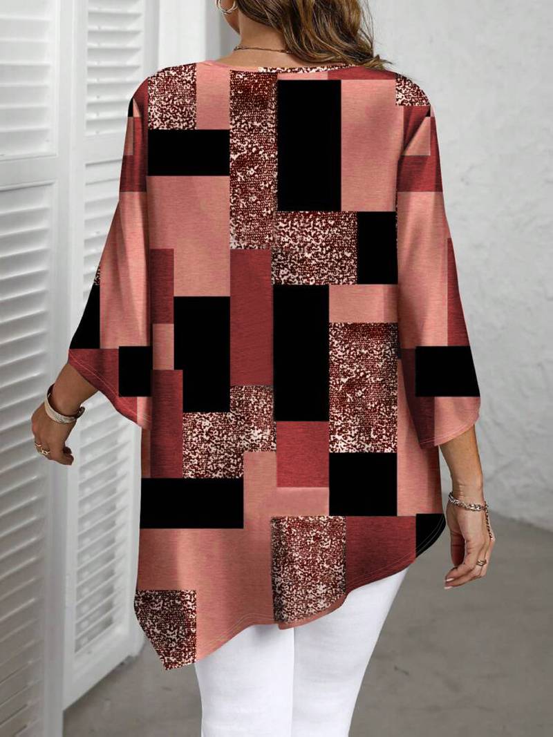 Rhosalivelle - Oversized Checkered Print Blouse