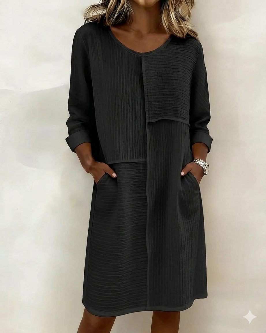 Gaelle - Women's Cotton Linen Textured Flowing Dress Long Sleeves Comfort