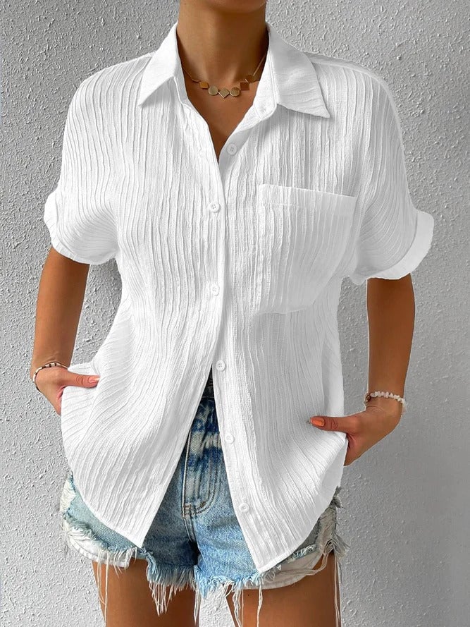 Plyora - Women's Loose Button-Down Classic Collar Casual Style Blouse