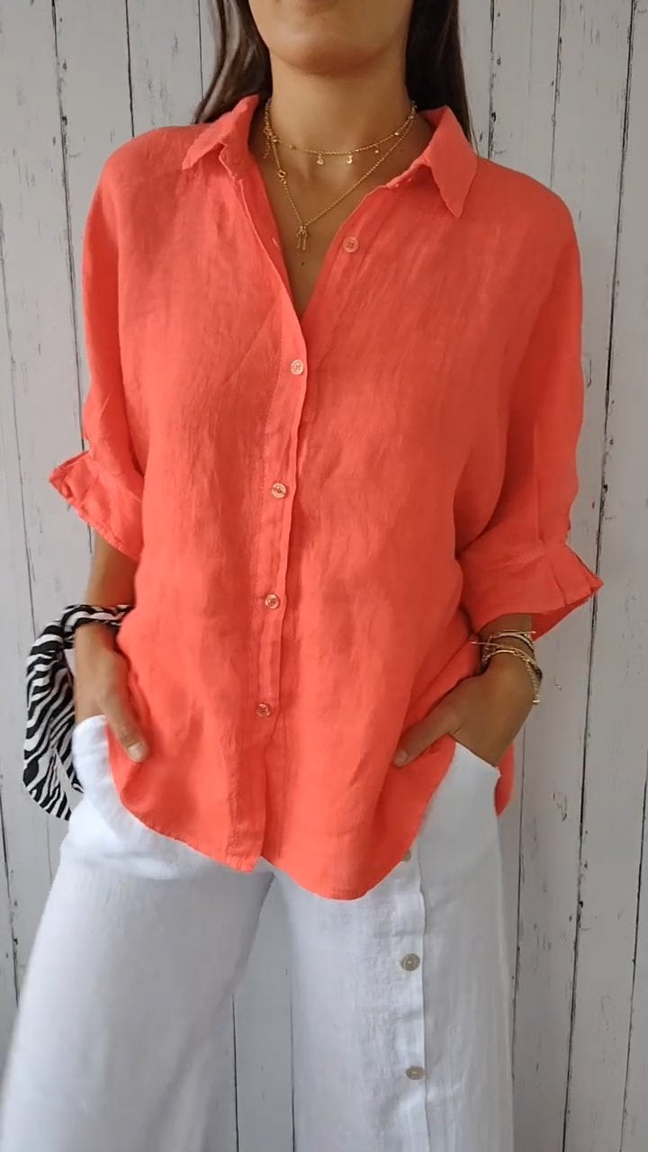 Delphira - Cotton and linen shirt with tie at the back