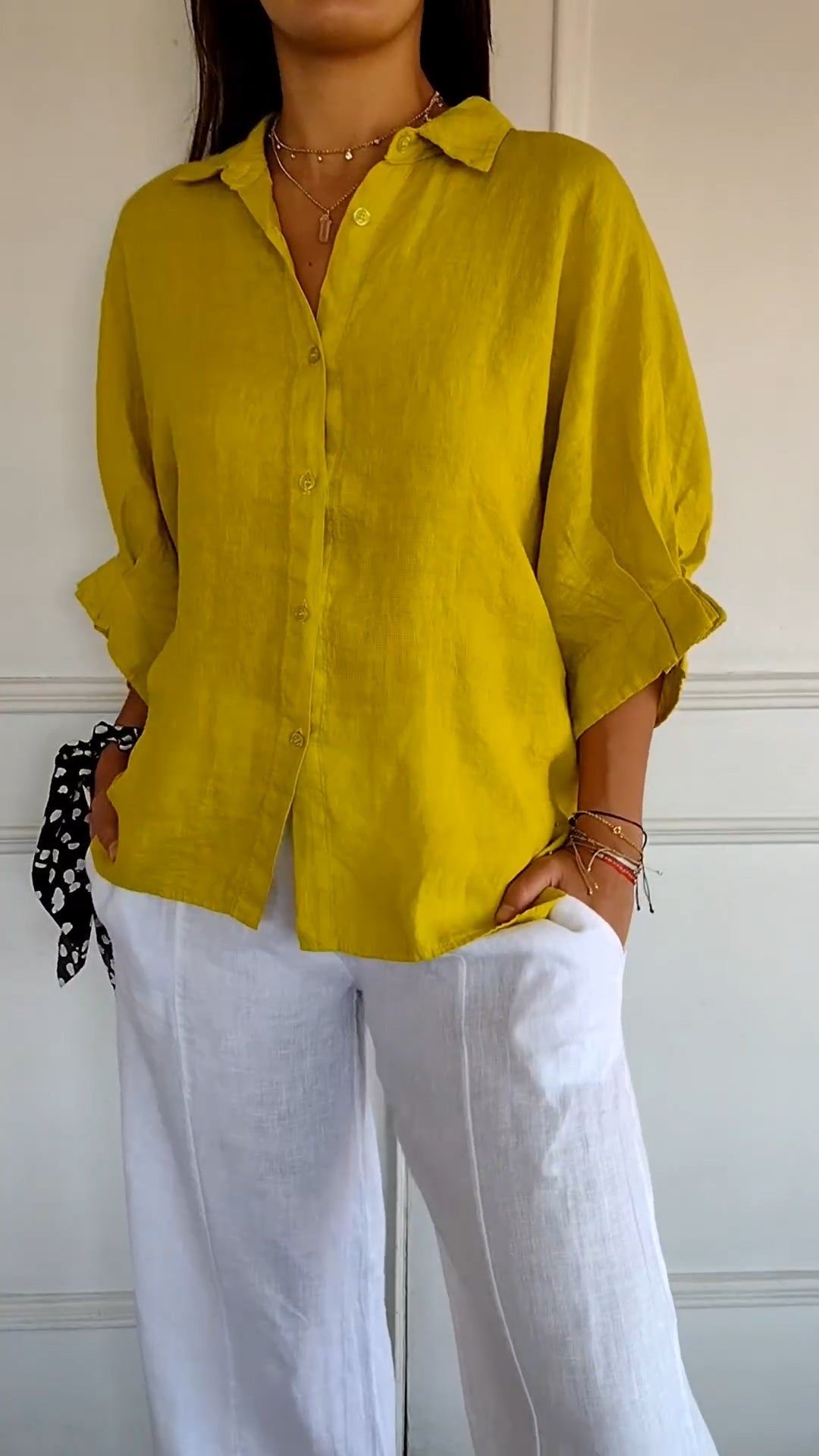 Delphira - Cotton and linen shirt with tie at the back