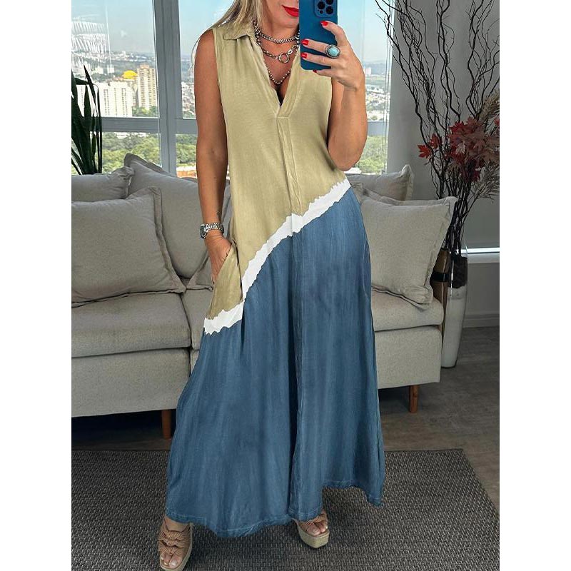 Calista - Sleeveless Tie-Dye Dress with Lapels and V-Neckline
