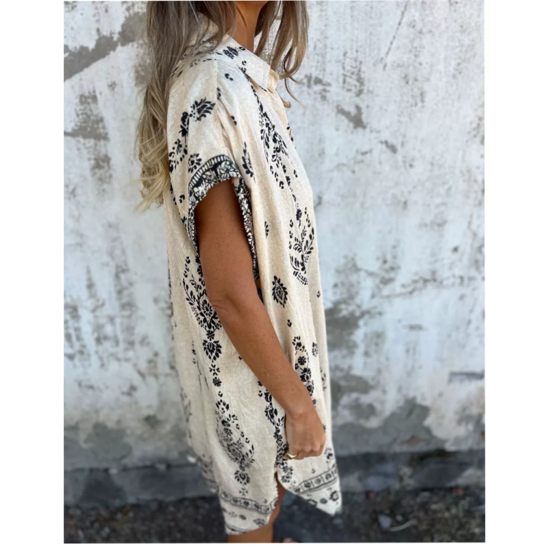 Sylviane - Loose Printed Short Sleeve Dress with Pockets