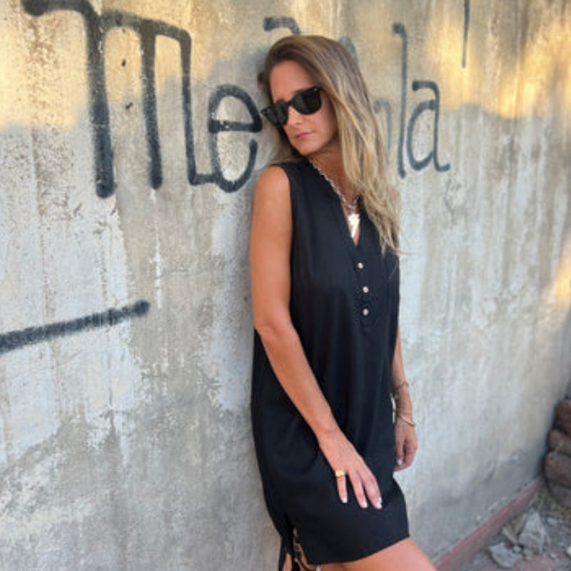 Noelia - Women's Sleeveless Button-Up V-Neck Dress