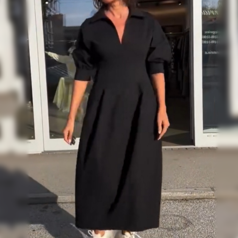 Stephanie - Elegant V-Neck Lapel Midi Dress