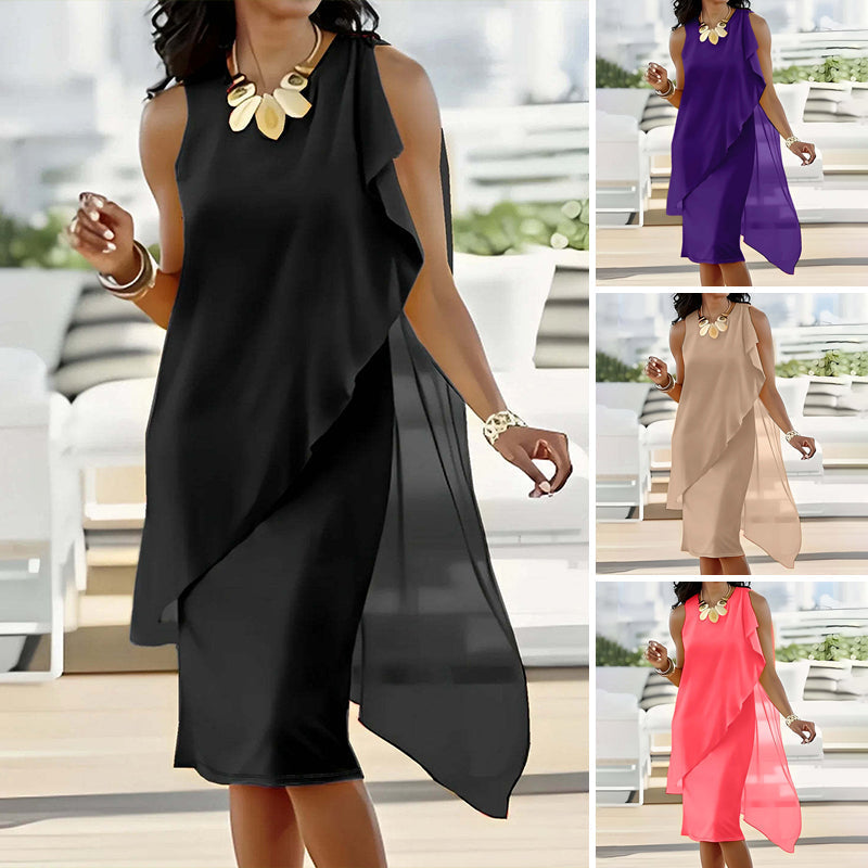 Sorayae - Sleeveless Asymmetrical Mesh Dress
