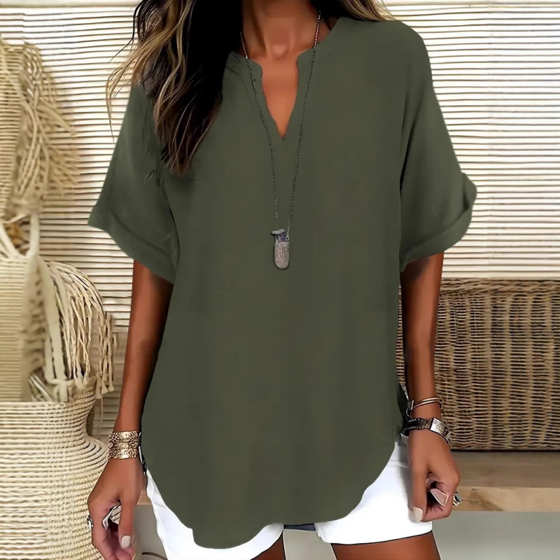 Sylmira - Elegant V-Neck Loose Blouse