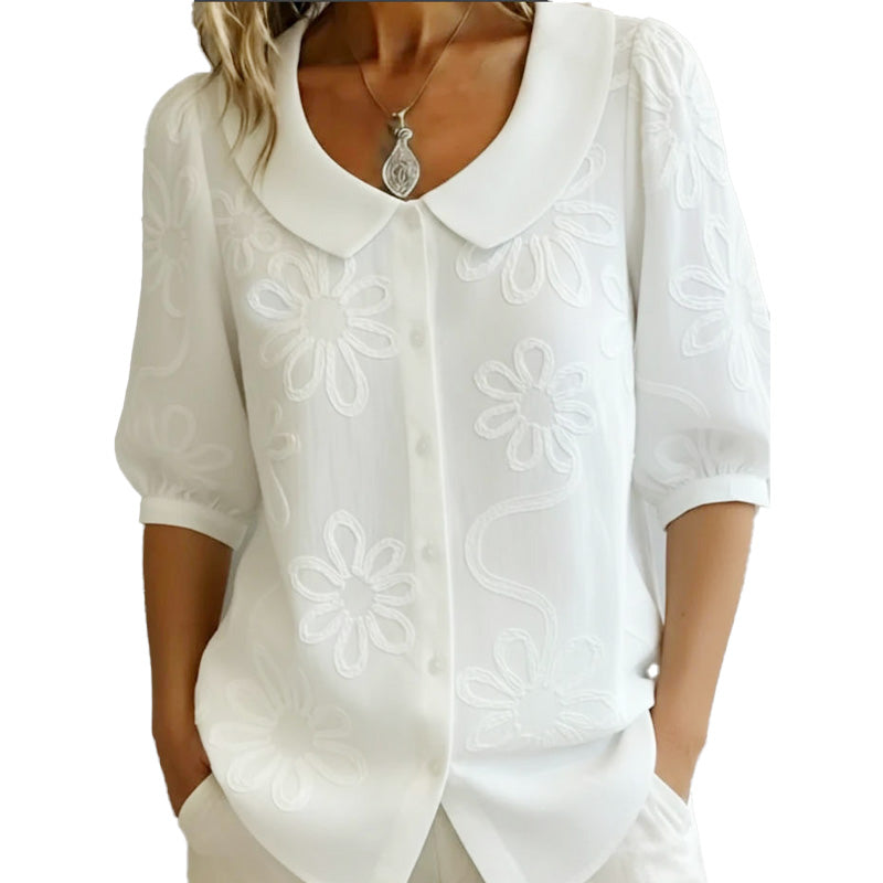 Perina - Retro Style Embroidered Floral Shirt