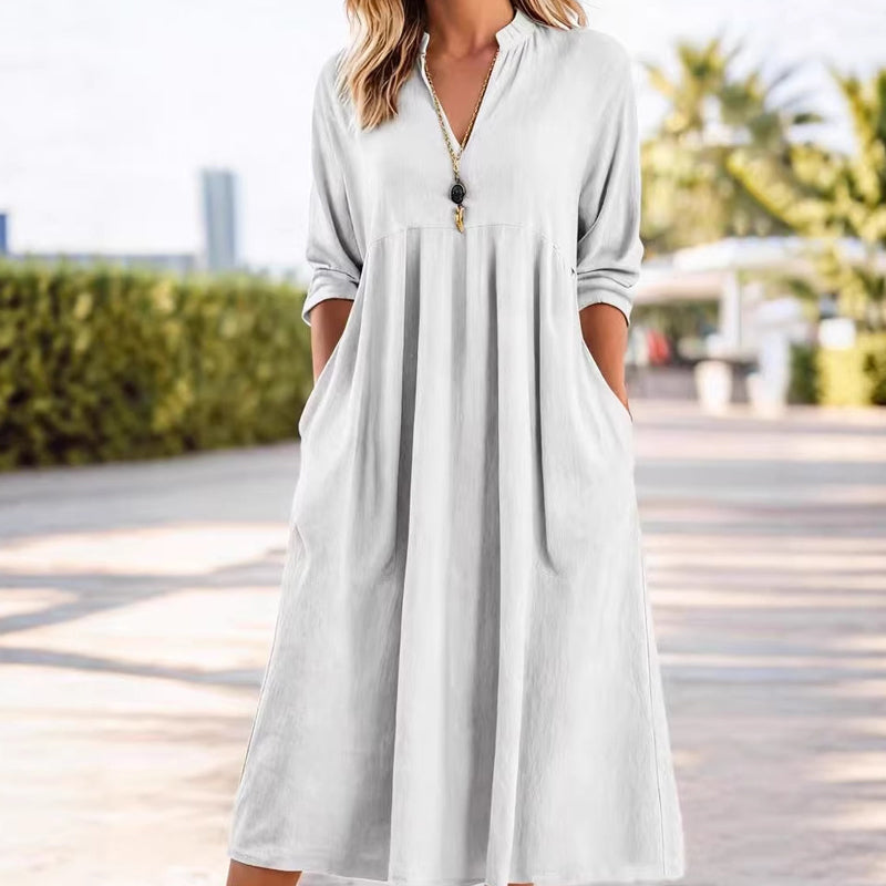 Quivara - Casual V-Neck Empire Waist Midi Dress