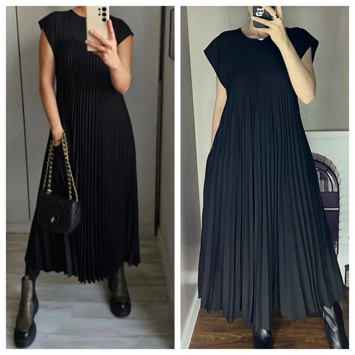 Mara - Women's Pleated Dress with Color Details