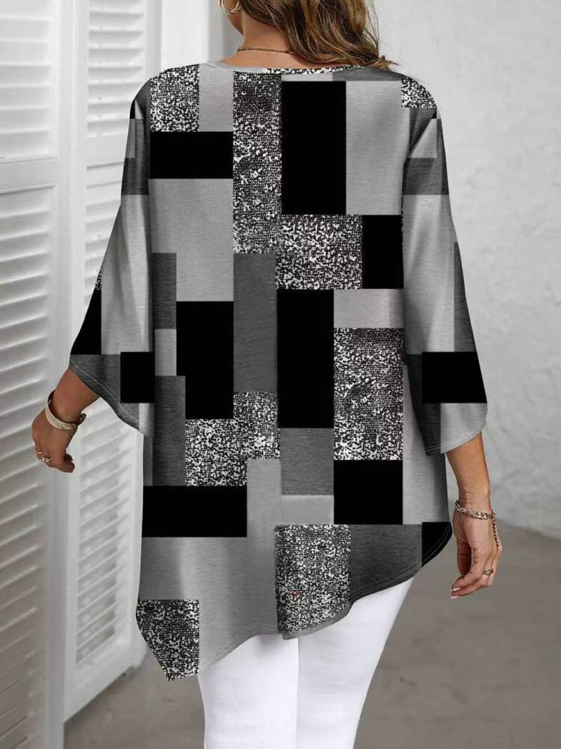 Rhosalivelle - Oversized Checkered Print Blouse