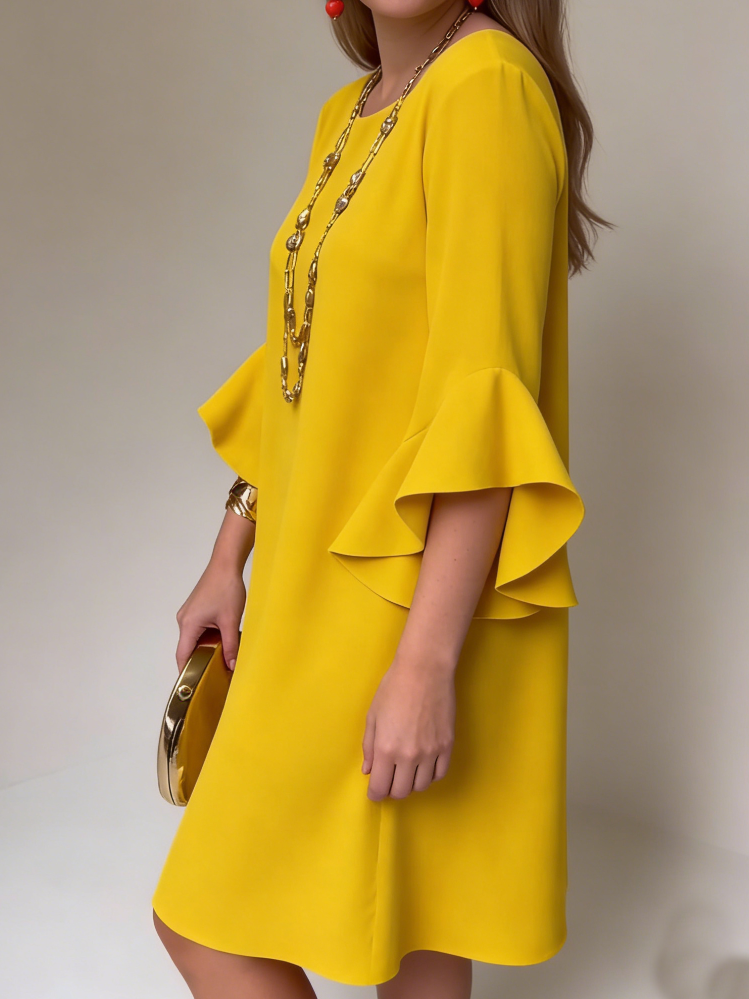 Eryza - Women's Flowy Dress Ruffle Sleeves Comfortable Fit Elegant Style