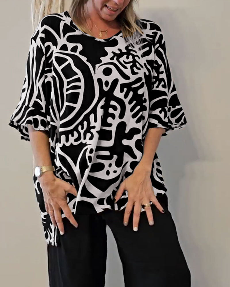 Brynitha - Women's Loose-Fit Abstract Print Top