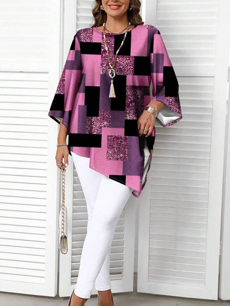 Rhosalivelle - Oversized Checkered Print Blouse