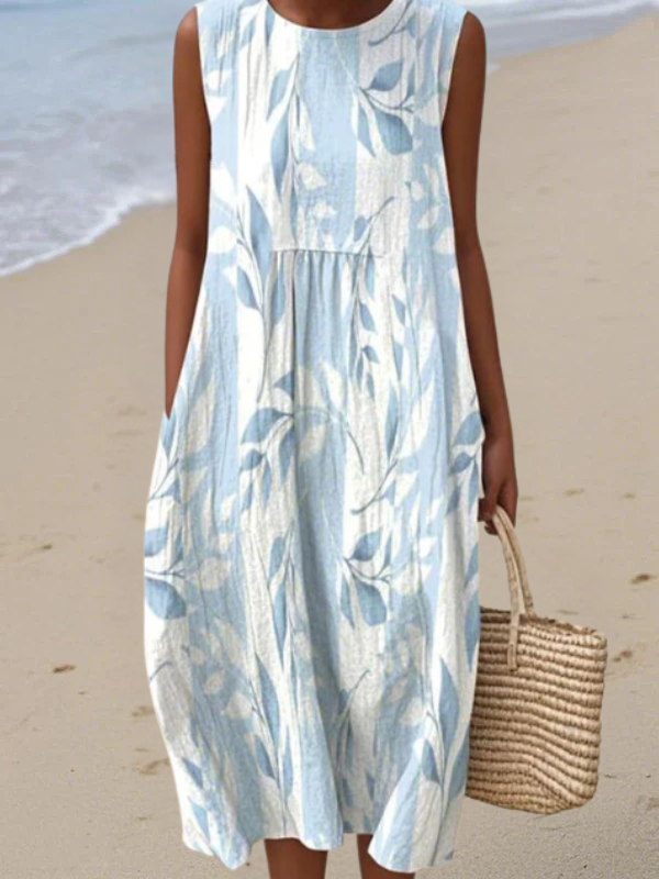 Tazira - Women's Summer Flowy Artistic Print Sleeveless Lightweight Comfortable Dress