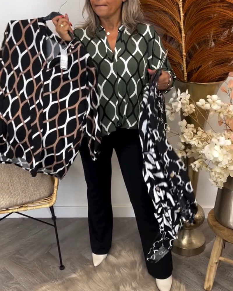 Florina - Casual Long Sleeve Blouse with Elegant Pattern
