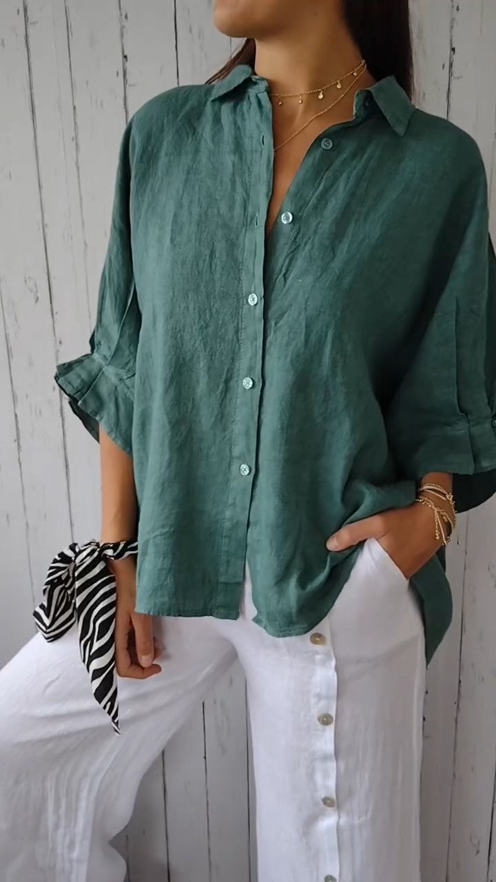 Delphira - Cotton and linen shirt with tie at the back