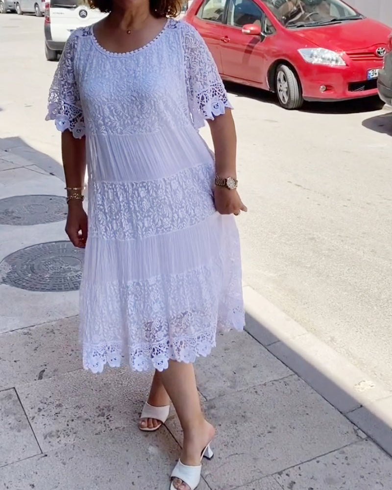 Isis - Plain lace dress with short sleeves