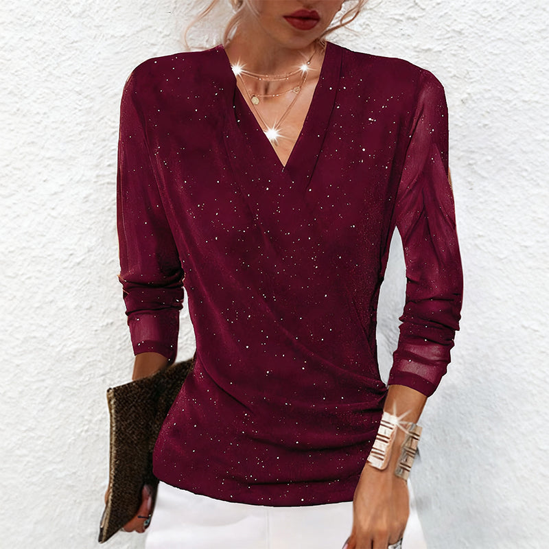 Oralindra - Elegant Wrap Blouse with Long Sleeves