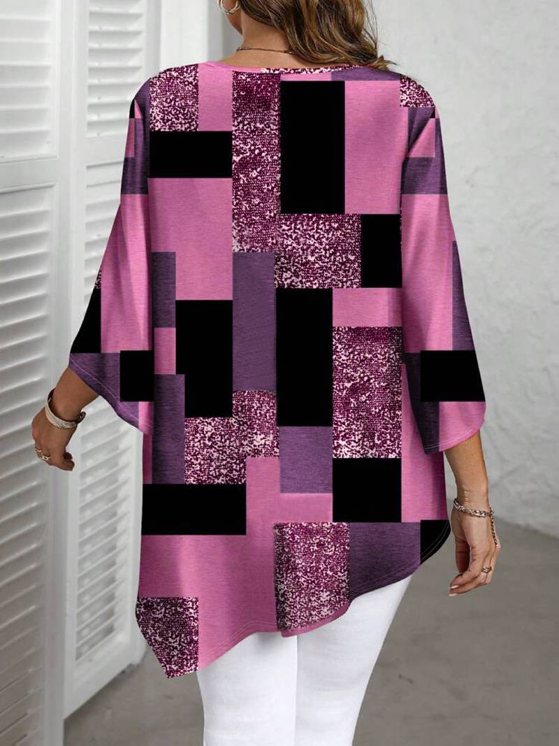 Rhosalivelle - Oversized Checkered Print Blouse