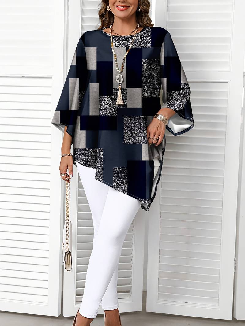 Rhosalivelle - Oversized Checkered Print Blouse