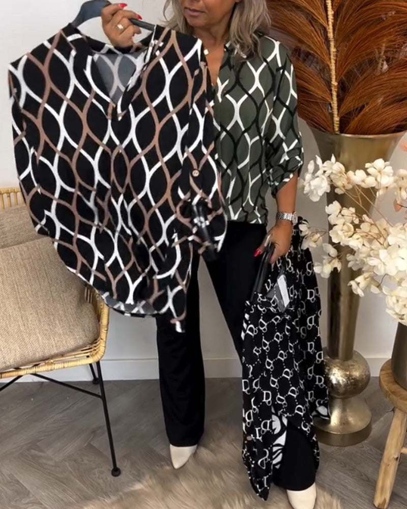 Florina - Casual Long Sleeve Blouse with Elegant Pattern