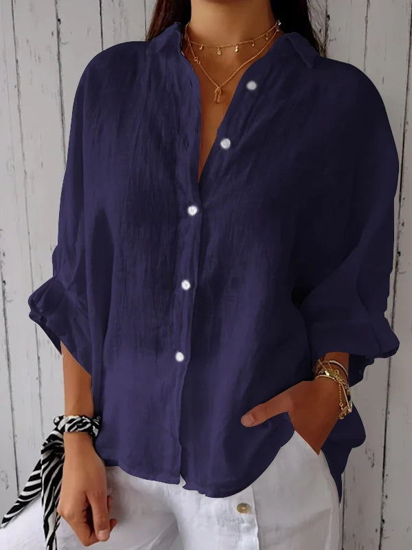 Delphira - Cotton and linen shirt with tie at the back