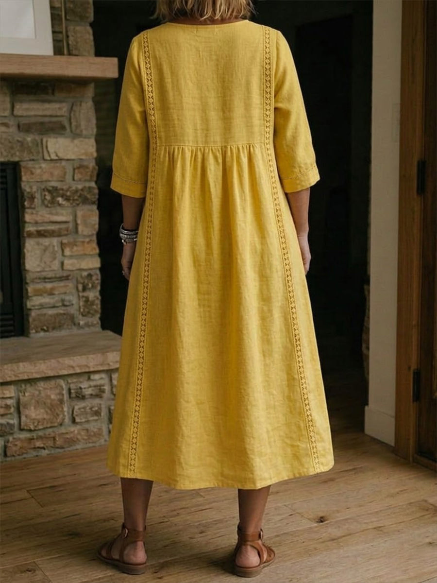 Jaxine - Women's Casual Cotton Linen Lace Patchwork Summer Dress
