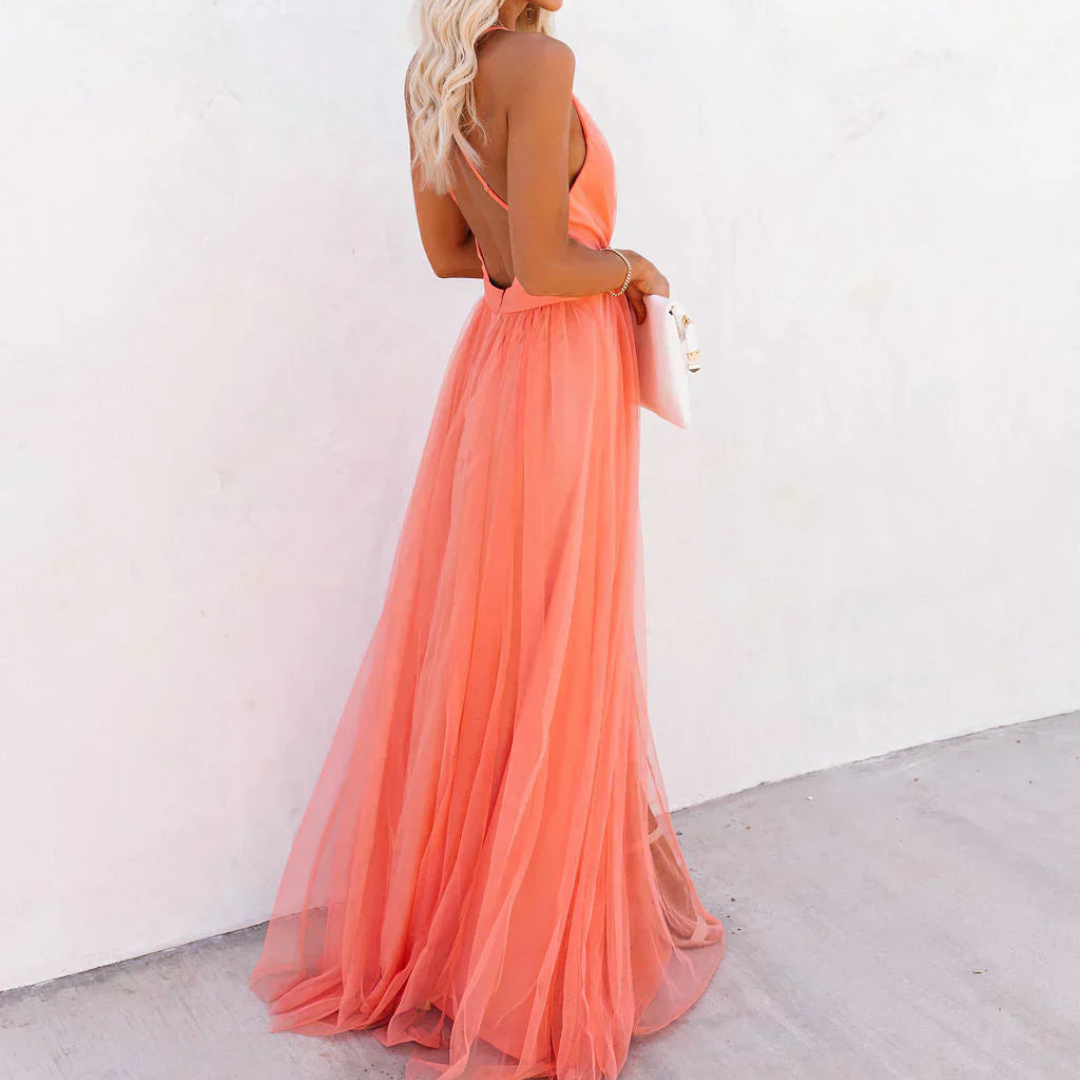Jaxira - Women's long flowing V-neck backless elegant evening dress