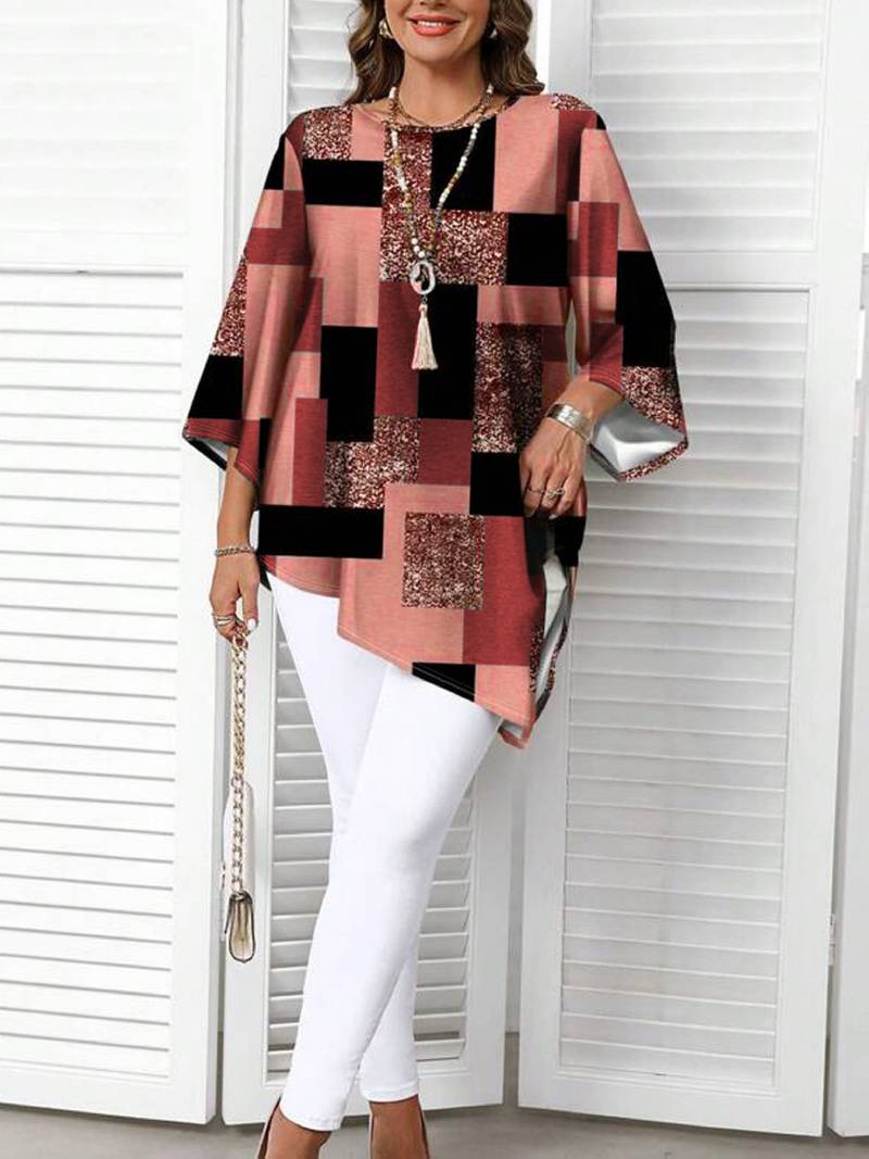 Rhosalivelle - Oversized Checkered Print Blouse