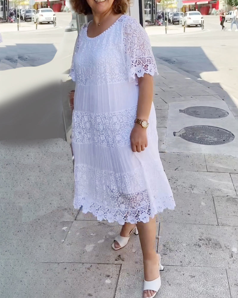 Isis - Plain lace dress with short sleeves