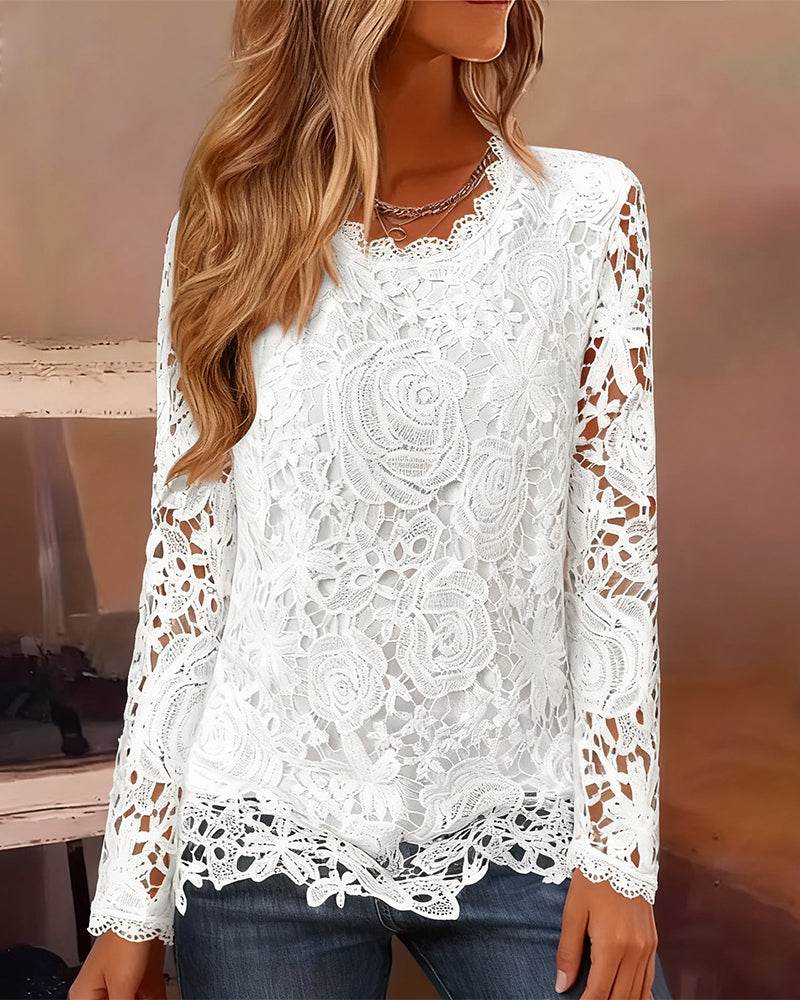 Queliravora - Basic Long Sleeve Lace Top