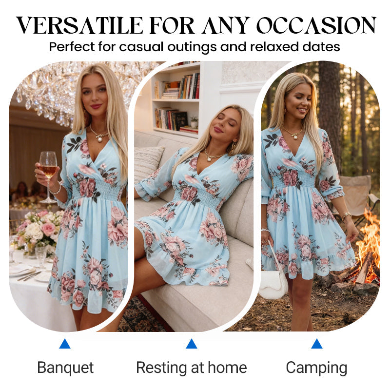 Halvienne - V-Neck Floral Summer Dress