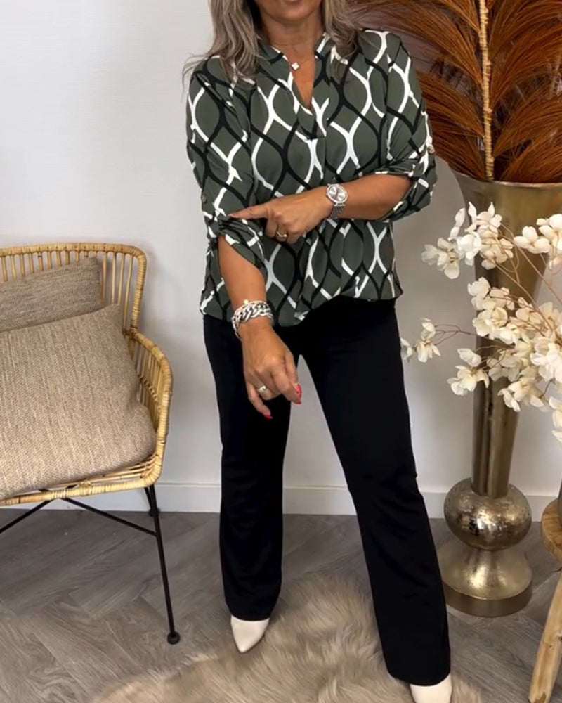 Florina - Casual Long Sleeve Blouse with Elegant Pattern
