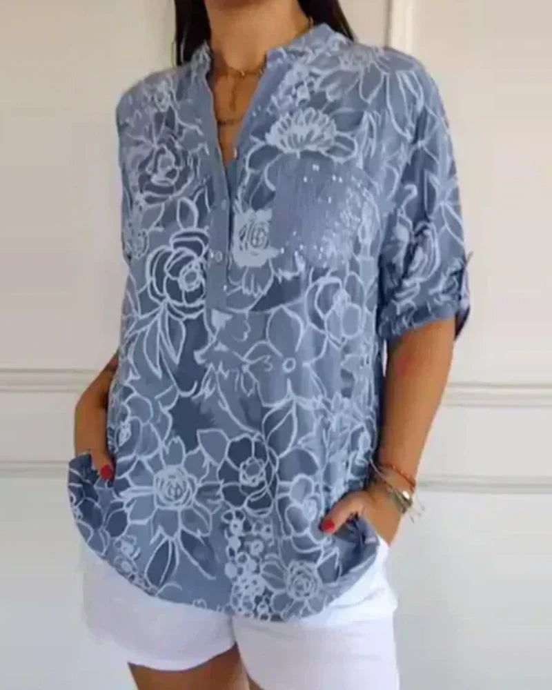 Gavira - Elegant Floral Blouse with Decorative Pocket