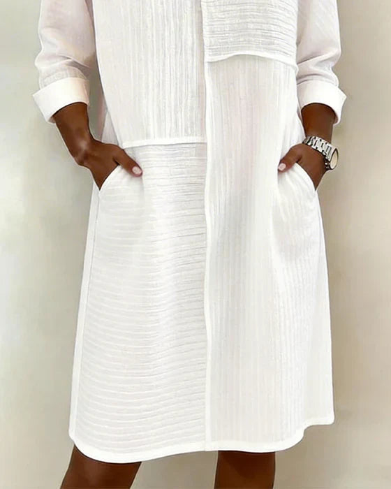 Gaelle - Women's Cotton Linen Textured Flowing Dress Long Sleeves Comfort