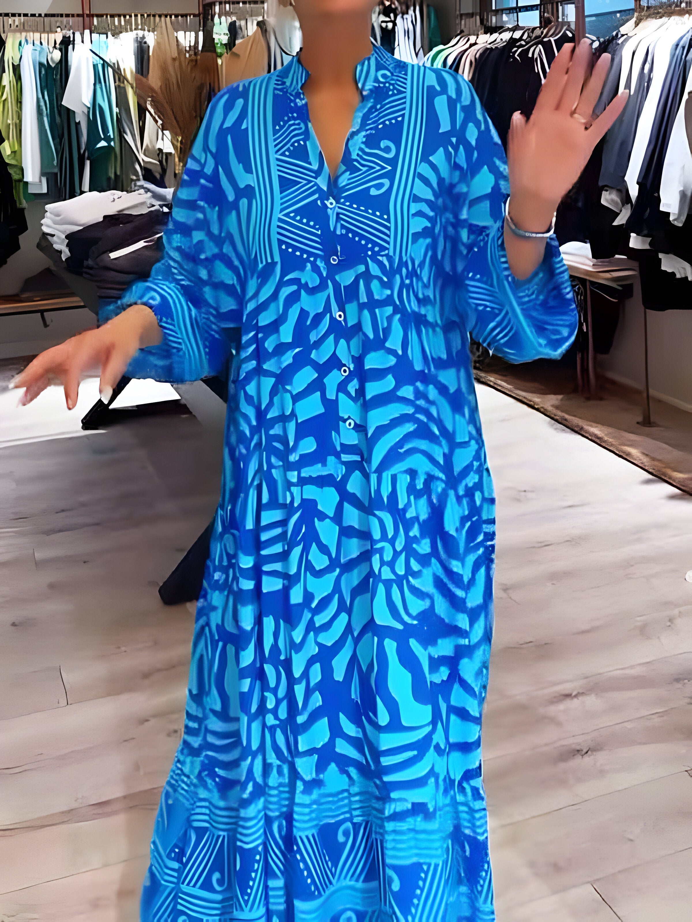 Vespera - Printed V-Neck Dress