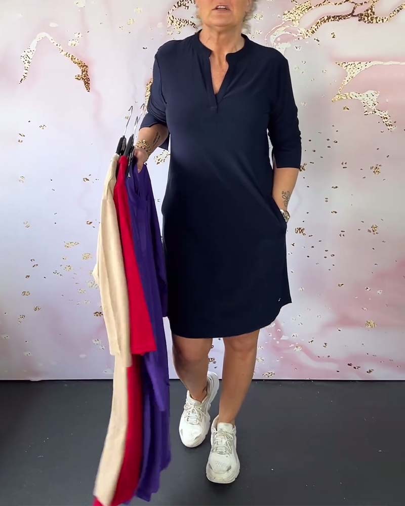 Mélissa - Plain V-Neck Dress