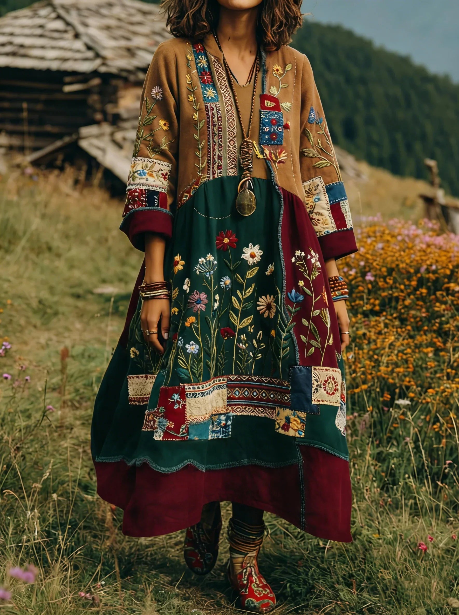 Loxira - Women's Bohemian Patchwork Embroidered Ethnic Style Elegant Dress