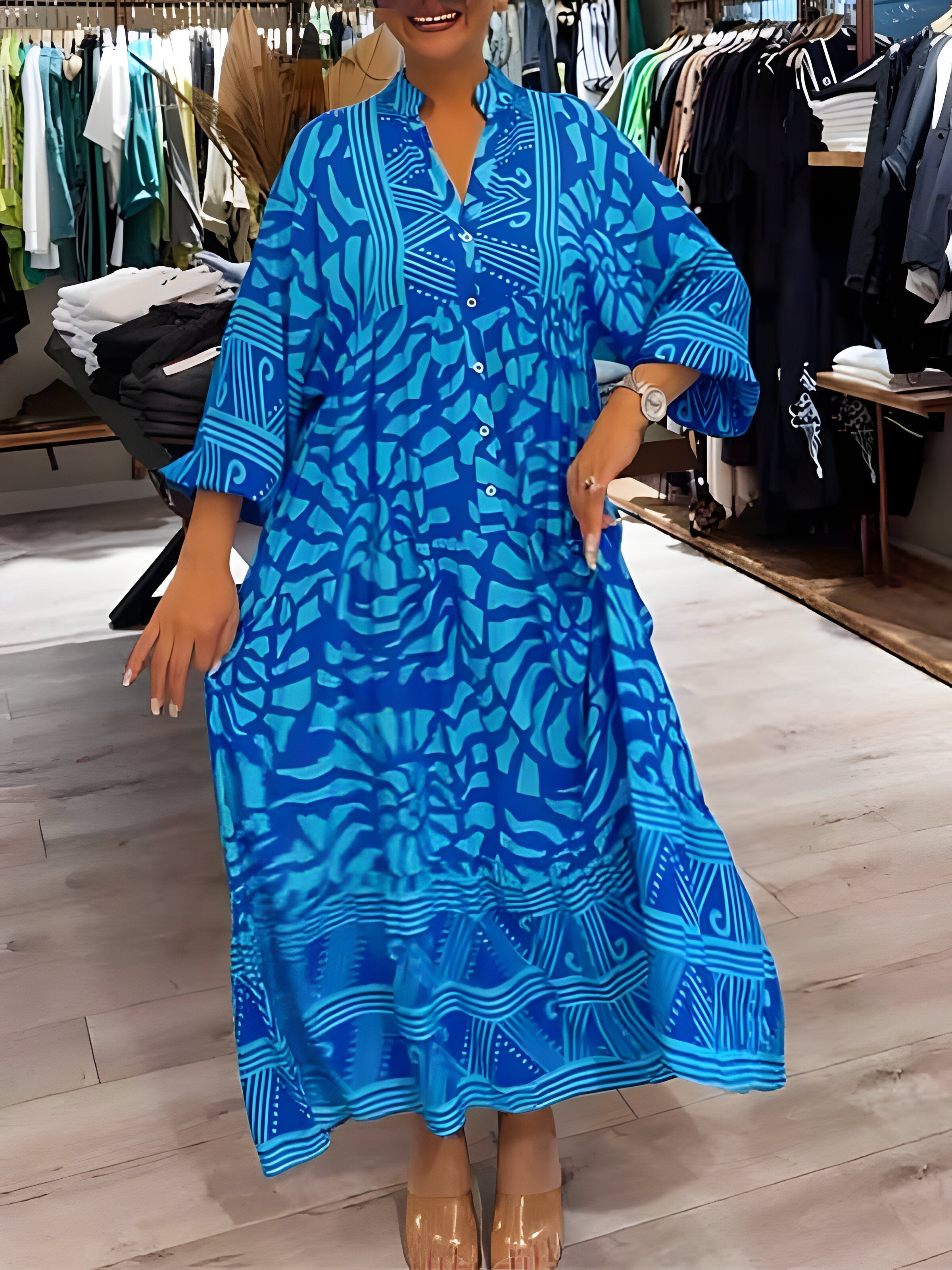 Vespera - Printed V-Neck Dress