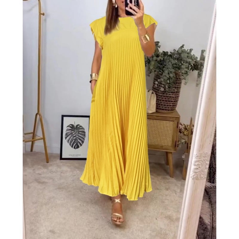 Mara - Women's Pleated Dress with Color Details