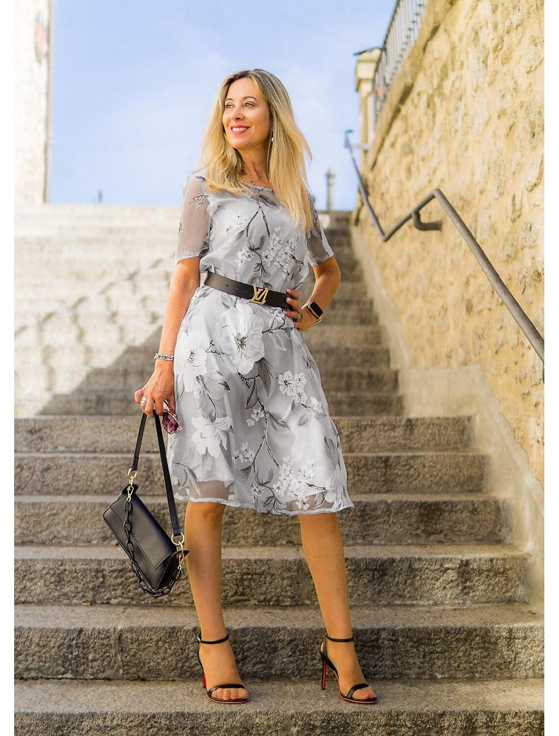 Serenella - Floral Print Pleated Midi Dress for Elegant and Comfortable Style