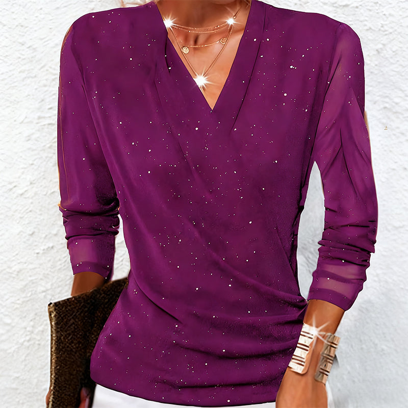 Oralindra - Elegant Wrap Blouse with Long Sleeves
