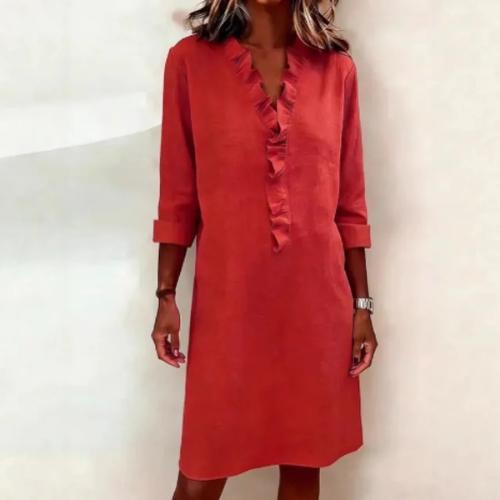 Sophie – Dress with V-neck and ruffle detail