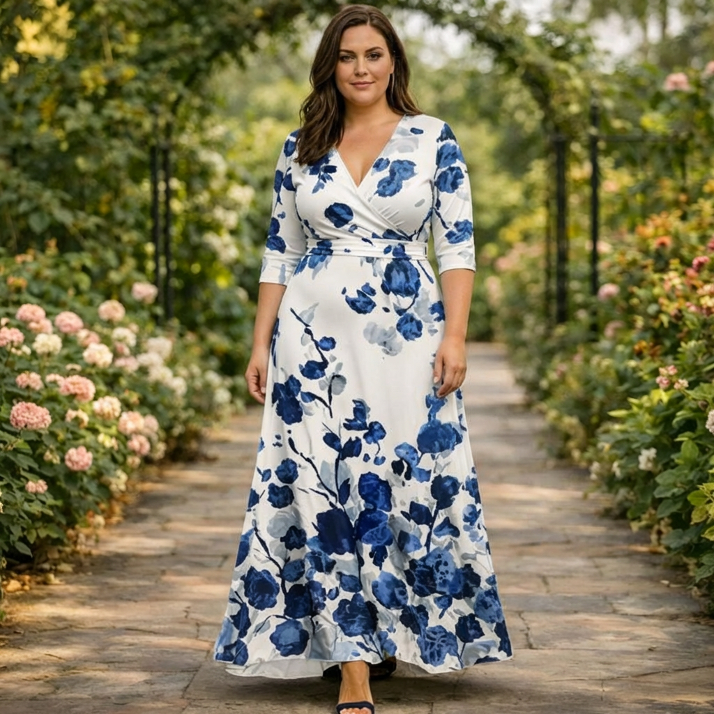 Mireva | Blue Floral Wrap Maxi Dress