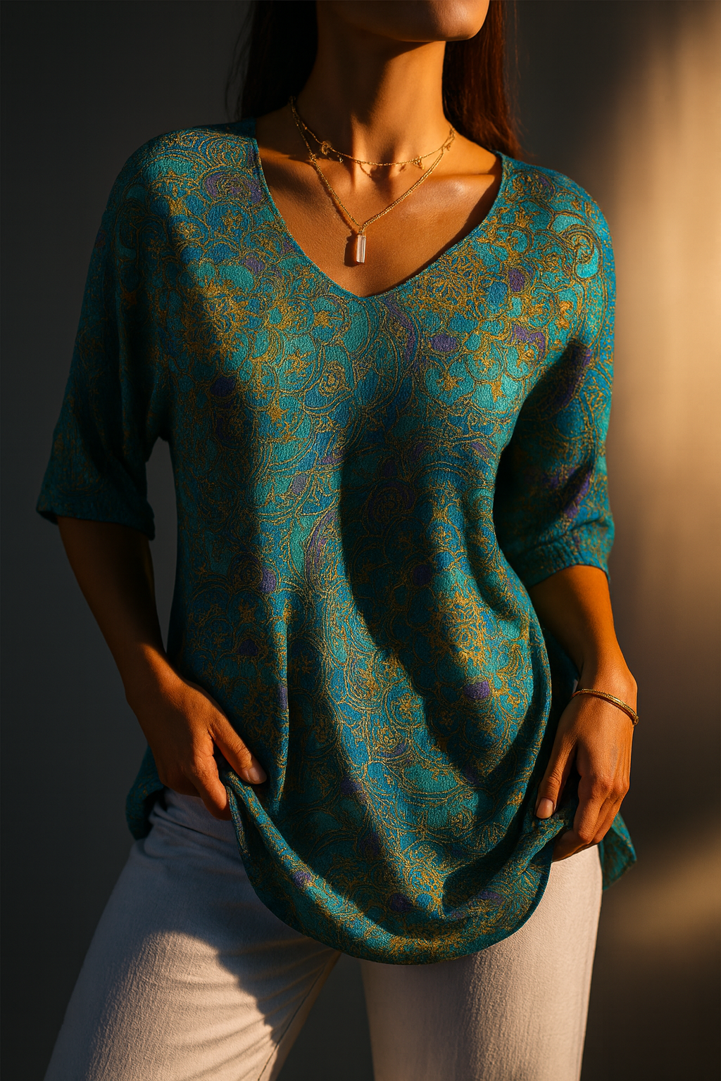 Kynelle - Women's Flowy Printed Blouse V-neck Flared Sleeves Elegant Bohemian Style