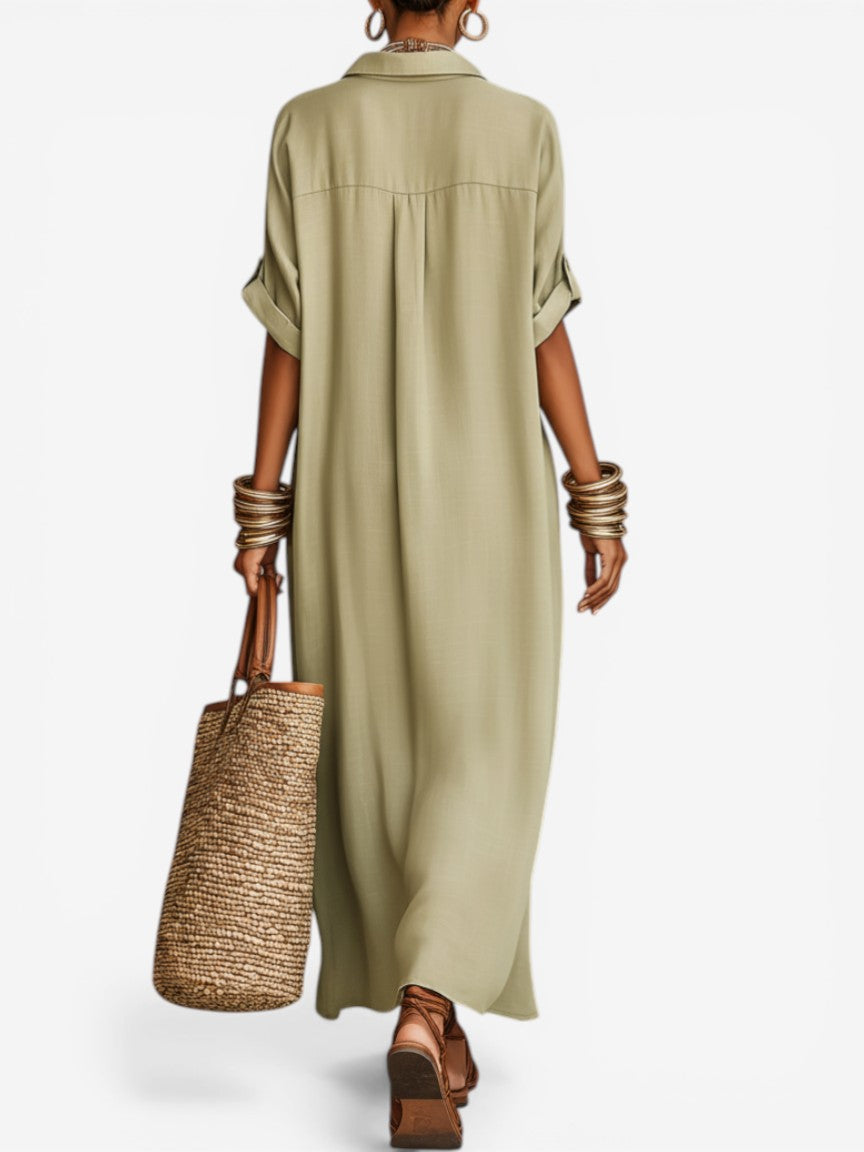 Brivelle - Women's Button-Down Midi Shirt Dress Loose Flowy Elegant
