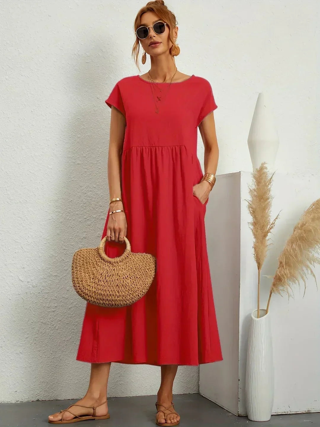 Quessara - Casual Midi Dress, Flowy Cut