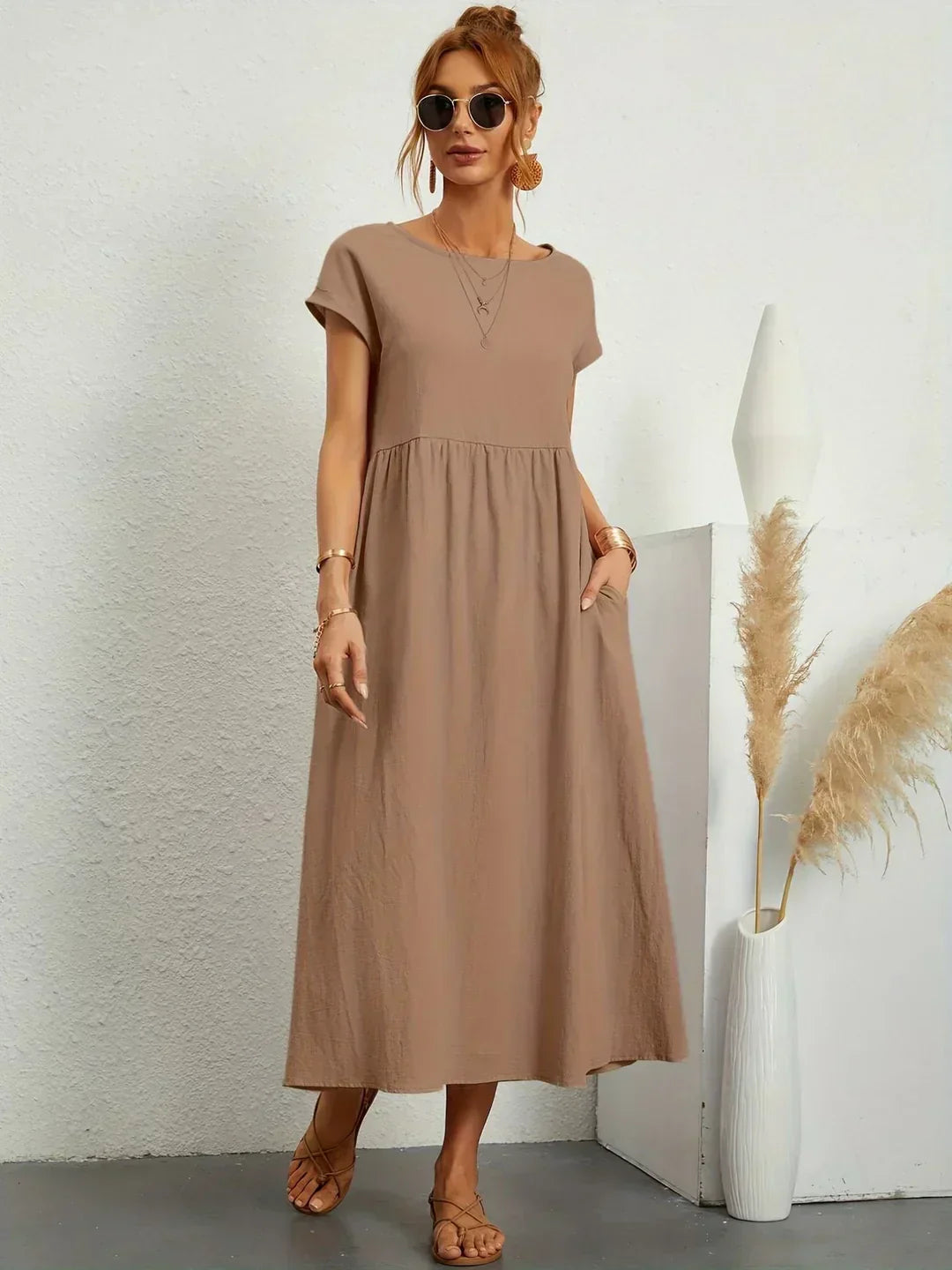 Quessara - Casual Midi Dress, Flowy Cut